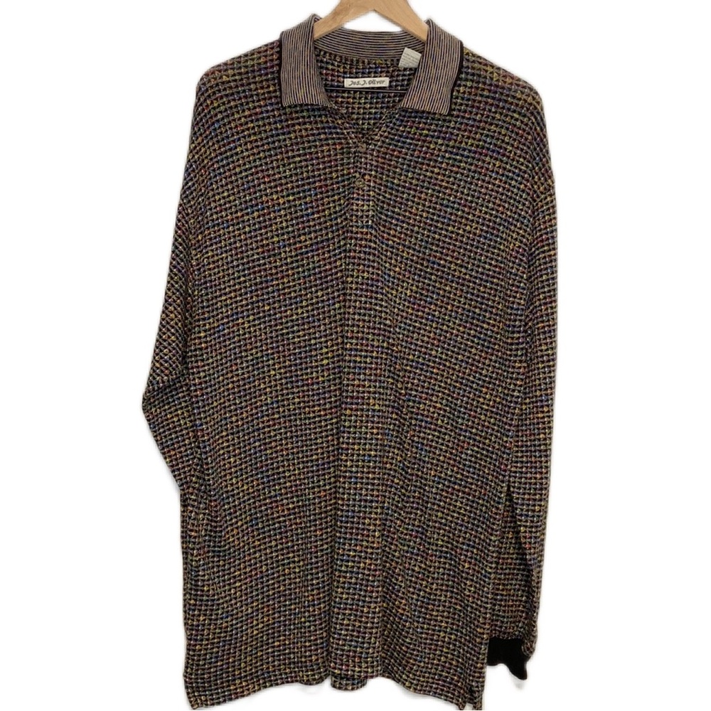 Vintage Jos. J. Oliver Long Sleeve Rainbow Lightweight Sheer Polo Shirt XL